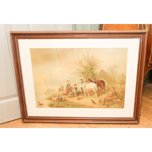 1776 - Edwardian Oak Framed Prints Including Wooden Landscape Largest Approximately 32 Inches Wide x 22 Inc... 