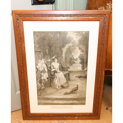 1776 - Edwardian Oak Framed Prints Including Wooden Landscape Largest Approximately 32 Inches Wide x 22 Inc... 