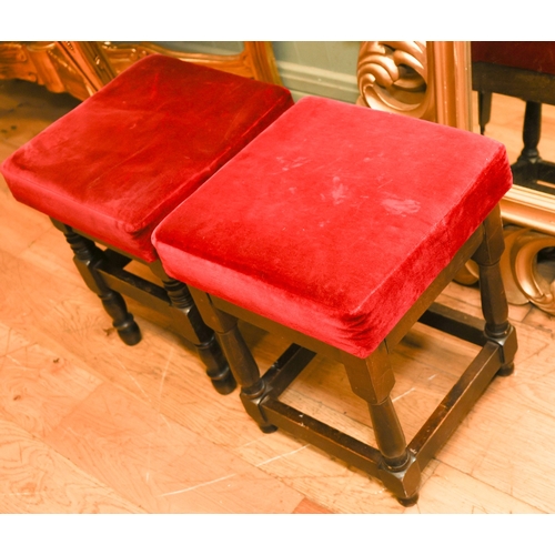 1779 - Pair of Mahogany Framed Burgundy Velvet Top Stools Good Construction Each Approximately 12 Inches Sq... 