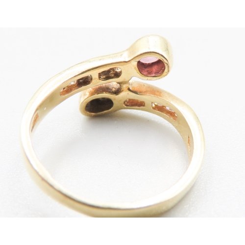 178 - Bezel Set Sapphire and Ruby Wrap Around Form Ring with White Sapphire inset to Shoulders Mounted in ... 