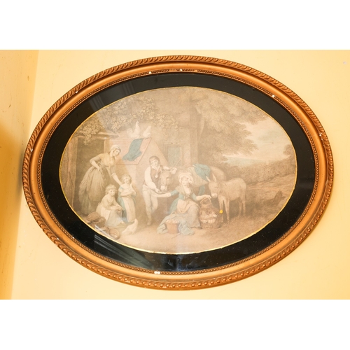 1789 - Regency George Morland Coloured Engraving Contained Within Gilded Oval Frame Approximately 20 Inches... 