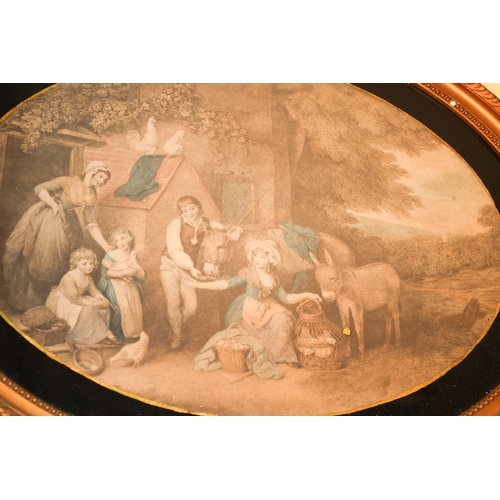 1789 - Regency George Morland Coloured Engraving Contained Within Gilded Oval Frame Approximately 20 Inches... 