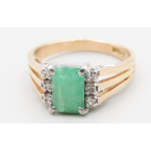 179 - Emerald Set Ring Mounted in 14 Carat Yellow Gold Further Diamonds Set to Shoulders Ring Size P