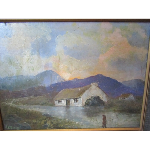 1797 - Irish School James Kehoe Connemara Scene with Cottage and Turf Stack Oil on Canvas Approximately 14 ... 