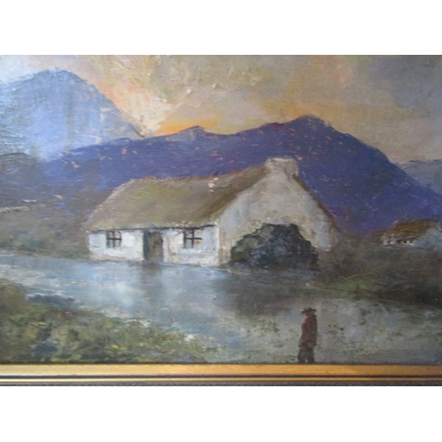 1797 - Irish School James Kehoe Connemara Scene with Cottage and Turf Stack Oil on Canvas Approximately 14 ... 