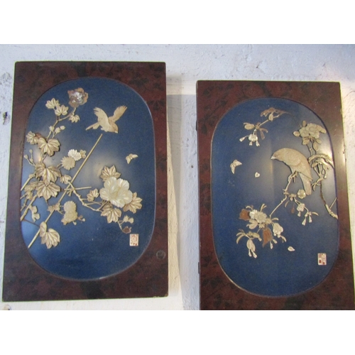 1800 - Pair of Antique Lacquer and Shellwork Wall Mounted Door Panels Each Approximately 18 Inches x 12 Inc... 