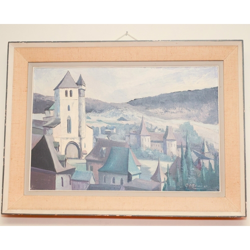 1801 - Gretta O'Brien Town Scene Oil on Canvas Signed Lower Right 20 Inches High x 30 Inches Wide Approxima... 