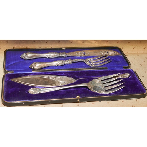 1803 - Pair of Serving Knives and Forks Original Presentation Case Present for One, One Pair Silver Handled... 