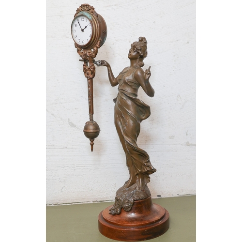 1807 - Pendulum Clock Art Nouveau Bronze Approximately 10 Inches High