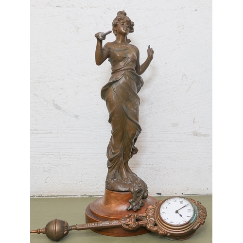 1807 - Pendulum Clock Art Nouveau Bronze Approximately 10 Inches High