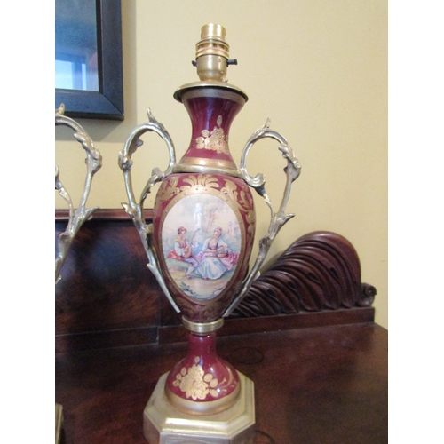 1815 - Pair of French Porcelain Gilt Decorated Ormolu Mounted Table Lamps Each Approximately 14 Inches High