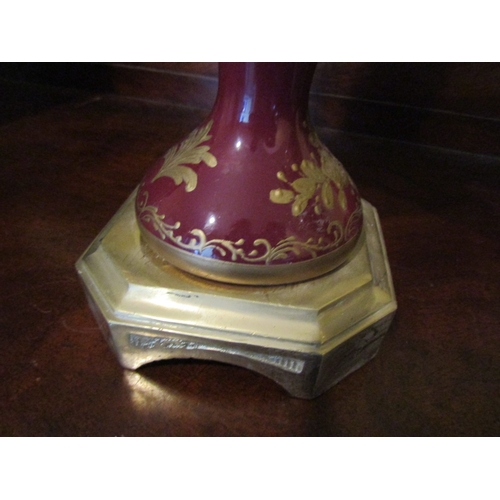 1815 - Pair of French Porcelain Gilt Decorated Ormolu Mounted Table Lamps Each Approximately 14 Inches High