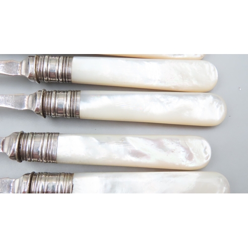 1816 - Set of Six Mother of Pearl Handled Silver Collared Entr�e Knives and Forks Attractively Detailed