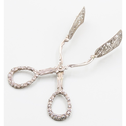 1852 - Silver Cake Tongs Approximately 8 Inches Long