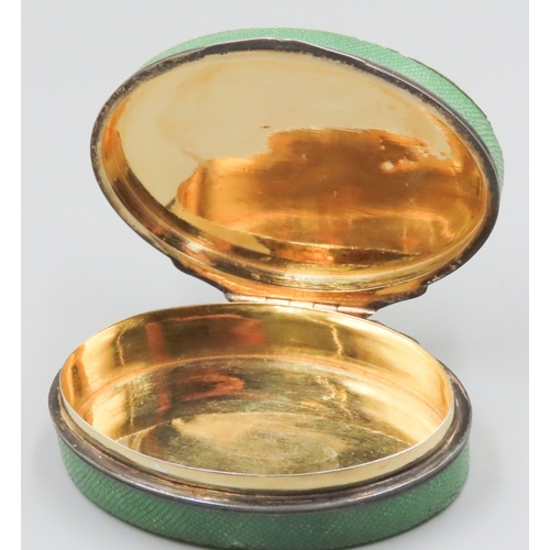 1856 - Silver Shagreen Covered Pill Box Gilded Interior with Inset Portrait Miniature of Romantic Pastoral ... 