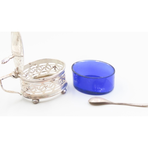 1858 - Silver Table Cruet with Bristol Blue Glass Liner and Silver Cruet Spoon