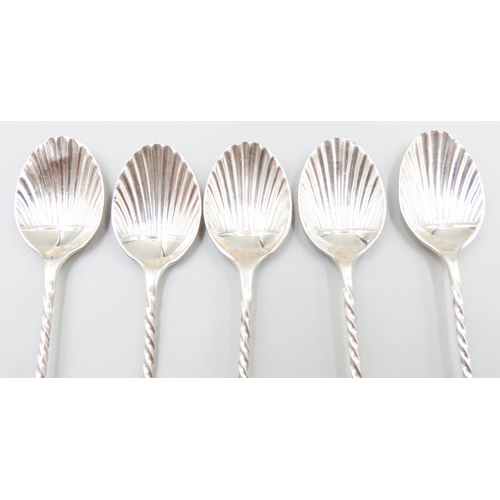 1859 - Set of Five Silver Teaspoons with Scallop Motif Shell Decorated Wells