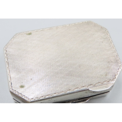 1860 - Antique Silver Pill Box Canted Corner Rectangular Form Hinged Cover Approximately 5cm Wide