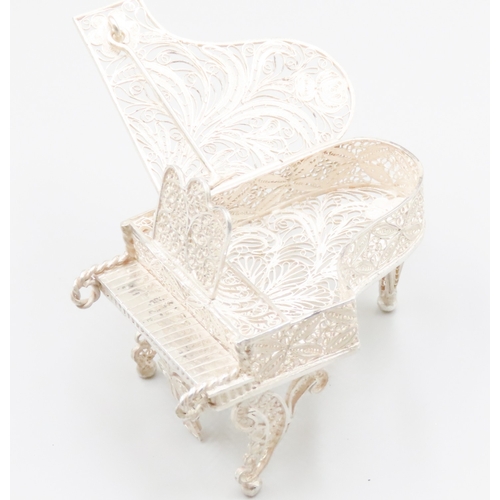 1862 - Eastern Silver Filigree Grand Piano Novelty Figure of Neat Size Approximately 5cm Wide