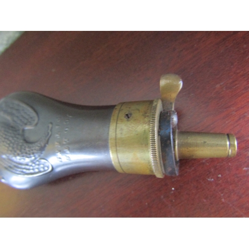 1881 - Brass Mounted Bronze Colt's Patent Powder Flask with Original Spring Loaded Mechanism