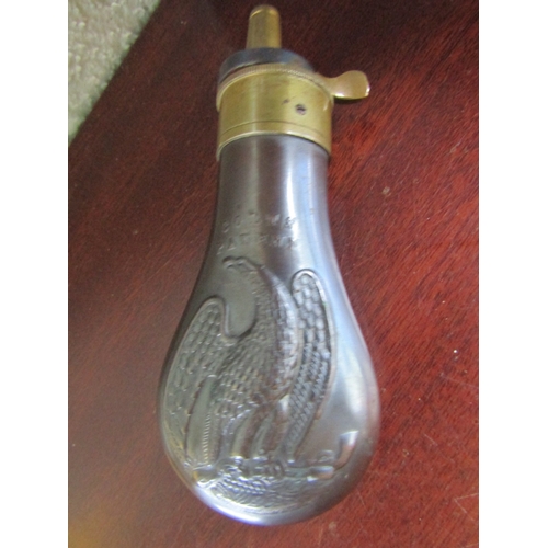 1881 - Brass Mounted Bronze Colt's Patent Powder Flask with Original Spring Loaded Mechanism