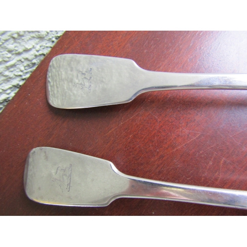 1883 - Pair of Large Antique Dublin Silver Serving Spoons by John Smith Hallmarked 1858