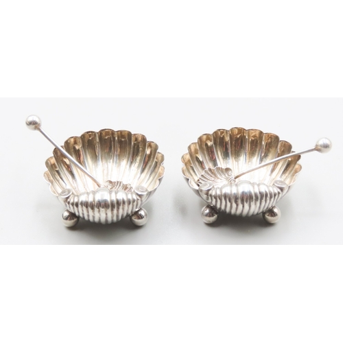 189 - Pair of Silver Scallop Shell Motif Table Salts with Matching Silver Salt Spoons Contained within Ori... 