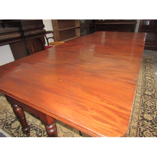 1898 - William IV Irish Figured Mahogany Dinning Room Table 12ft Long Above Turned Supports Good Constructi... 