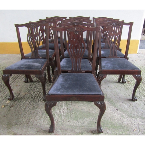 1899 - Set of Thirteen Antique Irish Mahogany Dining Chairs Upholstered Seats Above Claw and Ball Supports