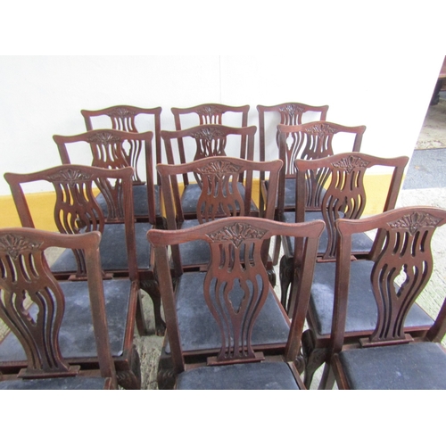 1899 - Set of Thirteen Antique Irish Mahogany Dining Chairs Upholstered Seats Above Claw and Ball Supports