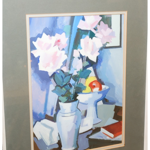 1901 - John Skelton Still Life Pink Roses in White Vase Oil on Board Signed Lower Right Further Titled Vers... 