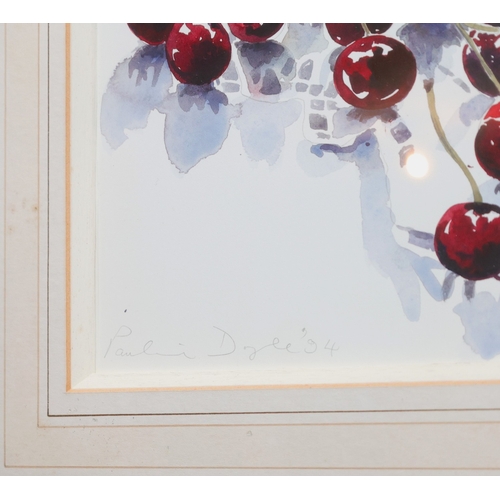 1902 - Pauline Doyle Still Life with Cherries Watercolour Signed Lower Left Dated 1994 Approximately 20 Inc... 