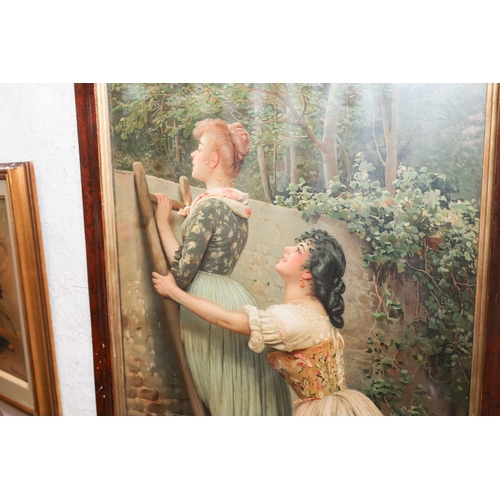 1912 - Edwardian Maple Framed Print Titled Curiosity Approximately 36 Inches High x 16 Inches Wide