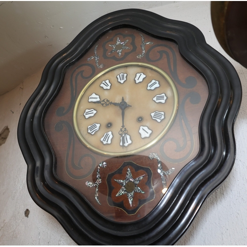 1913 - Victorian Shaped Form Wall Clock Brass Dial Mother of Pearl Inlaid Approximately 24 Inches High x 16... 