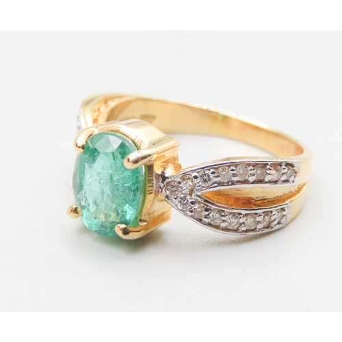 192 - Natural Emerald Set Ring with Diamond Set Crossover Form Band Mounted in 14 Carat Yellow Gold Ring S... 