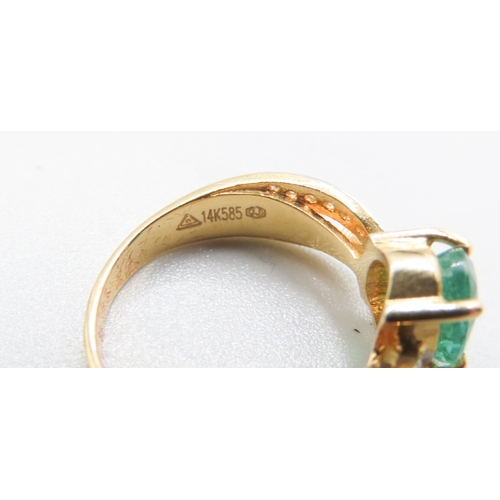 192 - Natural Emerald Set Ring with Diamond Set Crossover Form Band Mounted in 14 Carat Yellow Gold Ring S... 