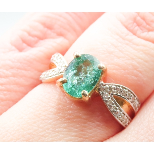 192 - Natural Emerald Set Ring with Diamond Set Crossover Form Band Mounted in 14 Carat Yellow Gold Ring S... 