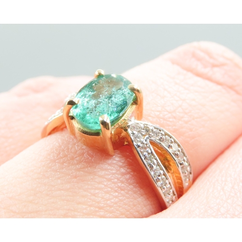 192 - Natural Emerald Set Ring with Diamond Set Crossover Form Band Mounted in 14 Carat Yellow Gold Ring S... 