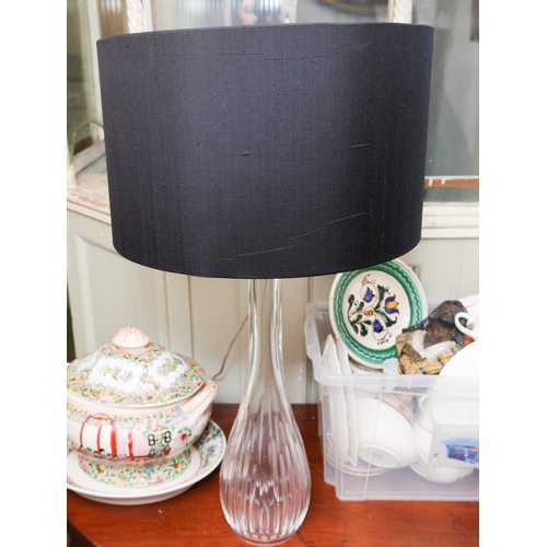 1922 - Tall Crystal Table Lamp with Linen Clad Shade Approximately 30 Inches High Electrified Working Order