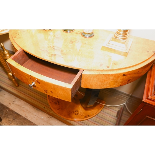 1939 - Art Deco Form Maple Demi-Lune Console Table Platform Base Single Drawer to Frieze Approximately 46 I... 