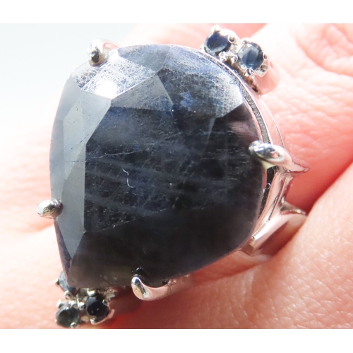 194 - Sapphire Set Statement Ring on White Metal Ring Size Q