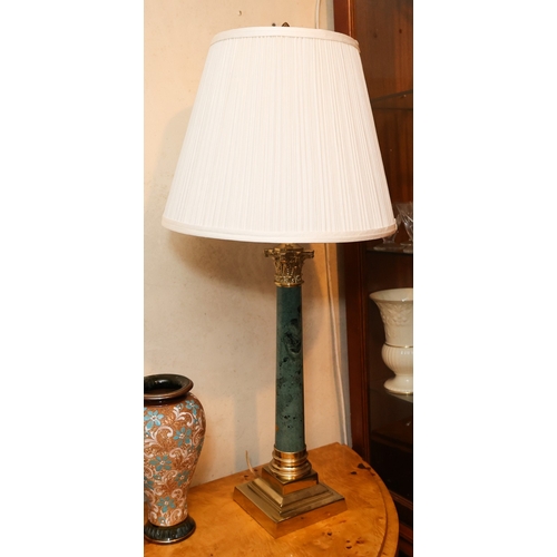 1940 - Corinthian Column Ormolu Mounted Marble Table Lamp Pleated Shade Electrified Approximately 30 Inches... 