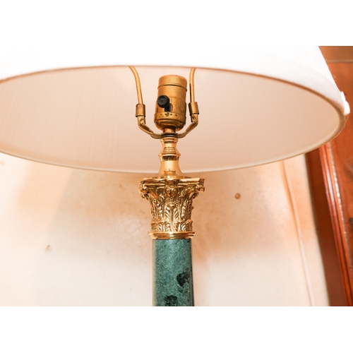 1940 - Corinthian Column Ormolu Mounted Marble Table Lamp Pleated Shade Electrified Approximately 30 Inches... 