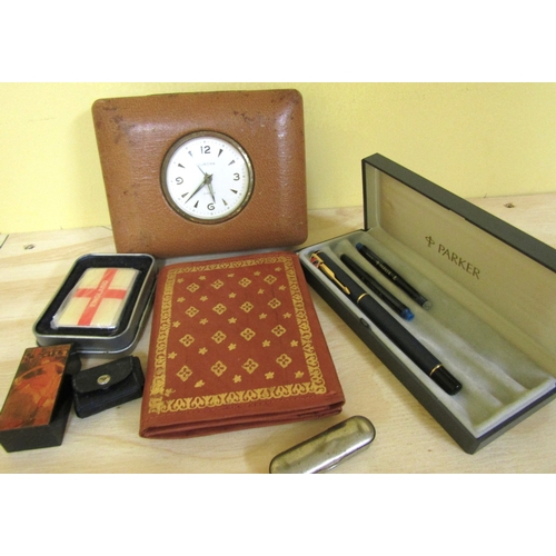 1941 - Various Items Including Vintage Cased Travelling Alarm Clock Parker Pen, etc. Quantity as Photograph... 