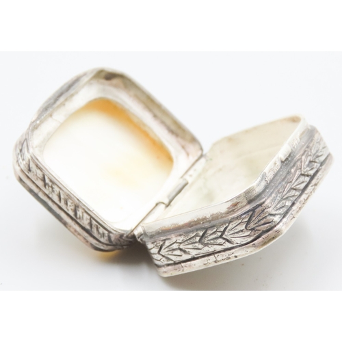 1942 - Silver Agate Inset Pill or Ring Box Hinged Cover Incised Detailing to Edging Approximately 5cm Wide