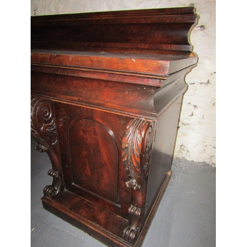 1946 - Irish William IV Figured Mahogany Twin Pedestal Sideboard Approximately 7ft Long Imposing Proportion... 