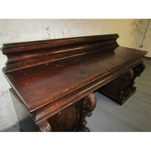 1946 - Irish William IV Figured Mahogany Twin Pedestal Sideboard Approximately 7ft Long Imposing Proportion... 