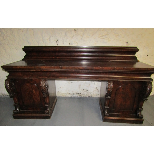 1946 - Irish William IV Figured Mahogany Twin Pedestal Sideboard Approximately 7ft Long Imposing Proportion... 