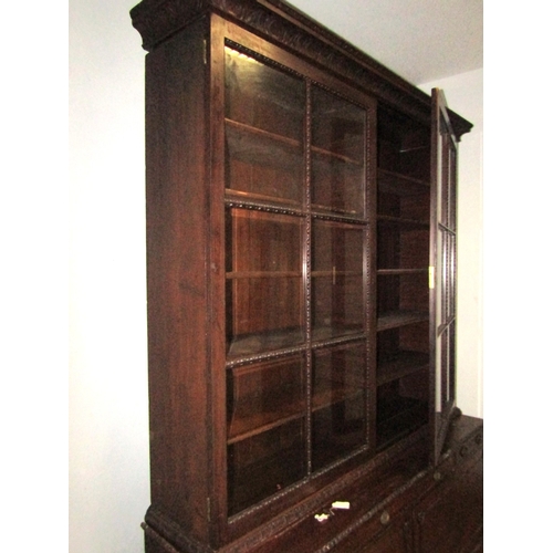 1947 - Library Cabinet Twin Glazed Doors of Imposing Size with Pull Out Writing Drawer Above Cupboard Base ... 