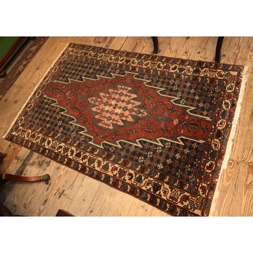 1987 - Persian Pure Wool Rug Ochre Ground Patterned Border Decoration Approximately 5 Inches Long x 4ft Wid... 